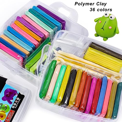 CiaraQ 36-Color Polymer Clay Oven Bake Modeling Kit | 5 sculpting tools, 2-layer storage box, acc. pack, guide. Great for school, home, gifts, kids & artists. - color: 36 Colors, size: 28g / pcs