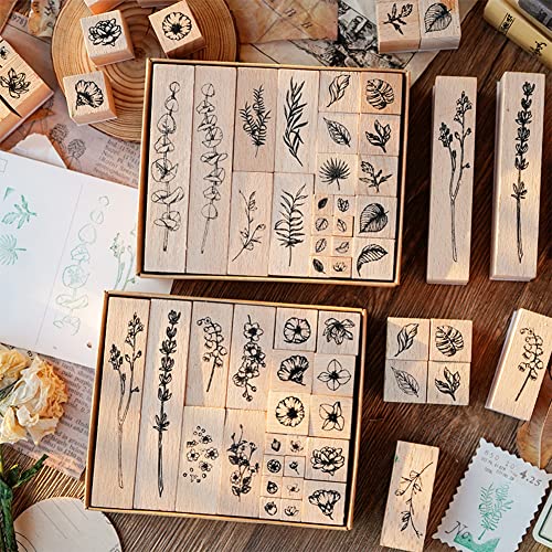 22 Pcs Plant Wooden Rubber Stamp Set for DIY Craft Projects | Crisp imprint detail, Natural wood handle, Sturdy stamping surface - color: Plant 1