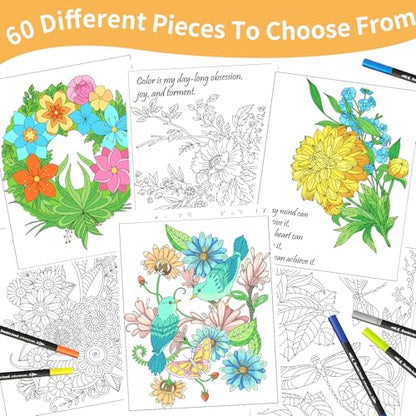 Kalysky Easy and Cozy Adult Coloring Book Set, 3 Pack Stress Relief Coloring Books for Adults Relaxation, Flower Inspirational Quotes Designs. - color: Easy Cozy Flower Inspirational Quotes
