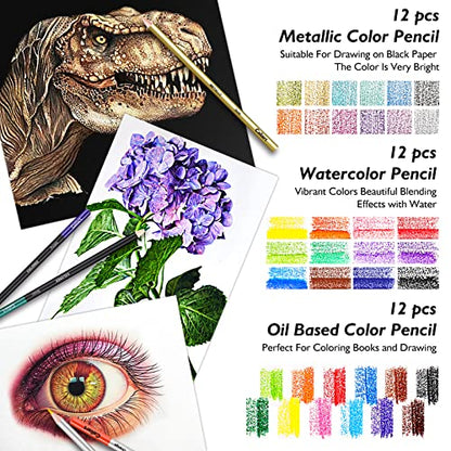 Caliart 176PCS Art Supplies Sketching Kit, 100 Sheets 3-Color Sketch Book - color: Black