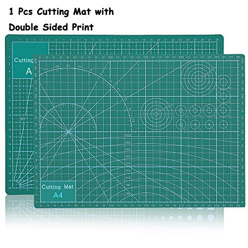Green Self Healing Cutting Mat 5-ply Durable Double Sided Mat Set with Sharp Precision Cutters Non-Slip Rotary 9x12 inches Cutting Mat for Home Office Quilting Sewing Art Graphic Projects