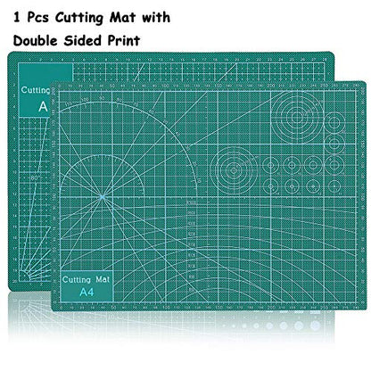 Green Self Healing Cutting Mat 5-ply Durable Double Sided Mat Set with Sharp Precision Cutters Non-Slip Rotary 9x12 inches Cutting Mat for Home Office Quilting Sewing Art Graphic Projects