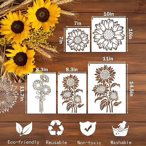 Large Sunflower Stencils Painting on Wood Wall 14.5 X 11 inch Paint for Kids Adult Art Crafts Projects Drawing Reusable Burning Pattern for Canvas Decorating (Sunflower) - style: sunflower