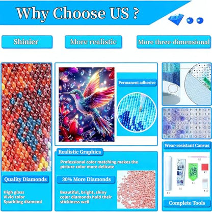 Arttoplus Hummingbird Diamond Art Kits for Adults Beginner 12x16 inch - color: G9359-US