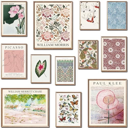 MAZUKO 12 Pcs Unframed Eclectic Museum Gallery Art - Boho Wall Decor - color: Vintage Eclectic Decor