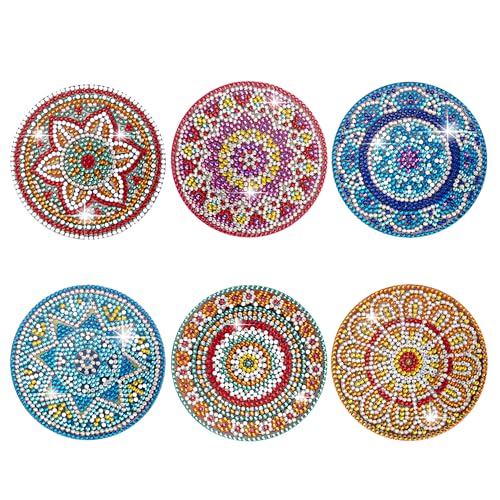 Temlum 6 Pcs Diamond Art Coasters Kits for Adults & Teens, Mandala | Diamond Painting Coasters, Small Diamond Painting Kit Art Craft Supplies - color: Mandala Coasters