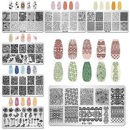 AddFavor Nail Stamper Kit 7pcs Nail Stamping Plates Geometric Mandala Flower Nail Stencils with 2 Stamp and 2 Scraper for Home Salon Manicure Design Supplies Tools - color: Style C