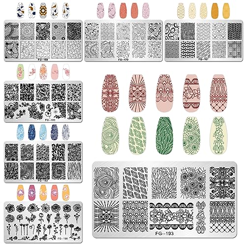 AddFavor Nail Stamper Kit 7pcs Nail Stamping Plates Geometric Mandala Flower Nail Stencils with 2 Stamp and 2 Scraper for Home Salon Manicure Design Supplies Tools - color: Style C