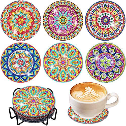 Vcekract 6 Pcs Mandala Diamond Art Coasters Kit for Adults | Diamond Painting Coasters with Holder & Protective Backing, Diamond Art Adult Crafts for Table Home Decoration - color: Mandala Coasters
