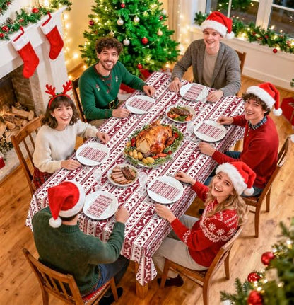 HEIPINIUYE 3 Pack Christmas Tablecloth Disposable 54 x 108 Inch Red and White Xmas Plastic Table Cloth Disposable Rectangle Table Cover for Christmas Birthday Picnic Party Xmas Tablecloths - color: Christmas Tablecloth Disposable, size: 3 Pack