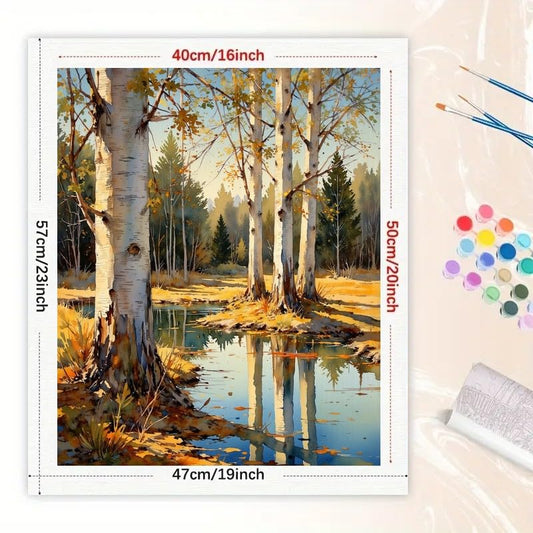 TAOPAOLAB Nature Scene Paint by Numbers Kit for Adults - DIY Autumn Birch Trees by Pond Painting on Canvas 16x20 Inches, Acrylic Paint Set, Suitable for Beginners, Art for Home Decoration or Gifts - color: FM04808, size: 40×50cm Unframed