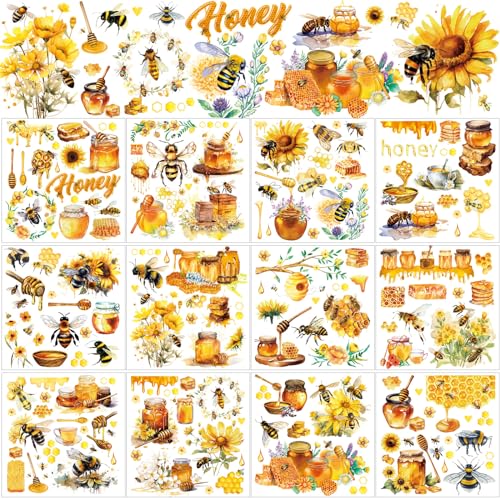 BBTO 12 Sheets Rub on Transfers for Crafts Wood Furniture DIY, 5.5" x 5.7" - style: Bee