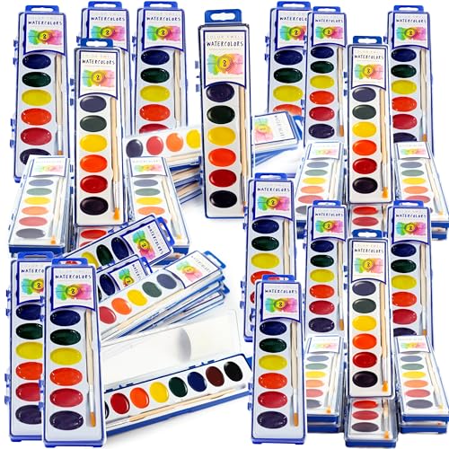 Color Swell 8 Color Bulk Watercolors with Wood Brushes, 40 Pack - size: 40 Count | 8 Colors