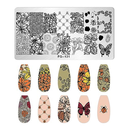AddFavor Nail Stamper Kit 7pcs Nail Stamping Plates Flower Geometric Mandala Animal Image Nail Stencils with 2 Stamp and 2 Scraper for Home Salon Manicure Design Supplies Tools - color: Style D
