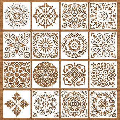 16 Pcs Mandala Stencils, 6x6 Inch Reusable Painting Templates for DIY Craft | Pet Material, Smooth Edges, Reusable Mandala Designs, Washable, for Wood, Rock, Walls, Paper, Fabric, and Scrapbook Cards - style: Mandala Stencils-2