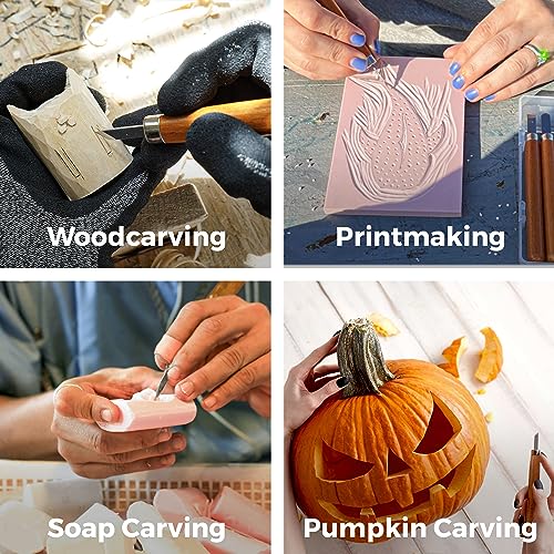 Schaaf Tools Wood Carving Kit, 12-pc mini chisel set, large handles | Wood carving tools for detail work and block printing, SK2 carbon-steel, sharpening strop and beginner tutorials included