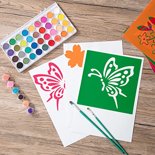 Henoyso 24 Pcs Summer Flower Stencil for Kids 8 Inch Reusable Templates | Plastic, Drawing Painting Templates, Large, Garden, Spring, Butterfly, Pink, Wood Paper Scrapbook, Wedding DIY Art Crafts - style: Flower Style