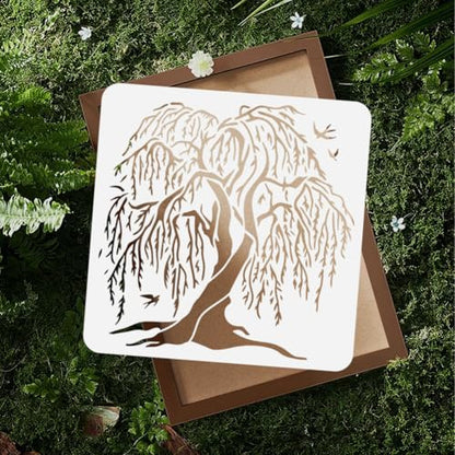 Willow Tree Stencil for Painting on Wall 11.8 x 11.8 Inch Reusable Plastic Craft Stencil for Painting on Wood Fabric Furniture, DIY Home Decor Stencils | 11.8" x 11.8" Plastic Craft Stencil, Willow Tree Wall Stencil, DIY Home Decor Template for Wood Fabri