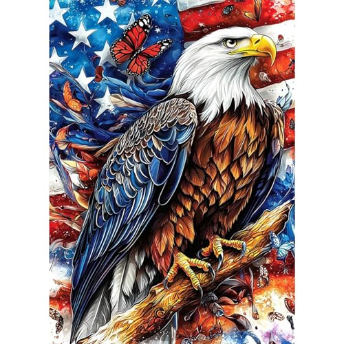 RICUVED Eagle Diamond Art Kits for Adults, Flag Diamond Painting Kits for Beginners, 5D DIY Full Round Drill Gem Dots Independence Day Paint by Diamond Art and Craft Kit for Gift Home Decor 12x16 inch - color: LD088