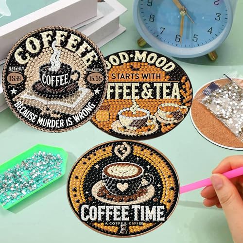 8Pcs Coffee Diamond Art Coasters Kits, Diamond Painting Coasters Kit | Coffee Diamond Art Painting Coasters Kits with Holder,DIY Diamond Art Coaster Kit for Beginners Adults Craft Supplies Gift - color: Inspirational Coffee