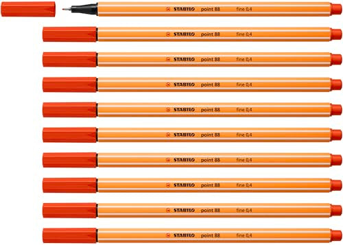 STABILO Point 88 - Fineliner | Pack of 10 - Red - color: Red, size: 1 Count (Pack of 10)