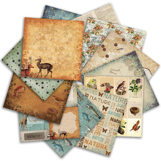 Vintage 6x6 Inch Scrapbook Paper Pad, Single-Sided 12 Unique Nature Designs, Ideal for DIY Crafting, Card Making and Journaling - 24 Sheets - color: 6x6 Nature
