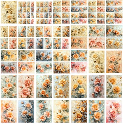 Decoupage Paper Pack (35 Sheets 6"x8") Golden Rose Elegance: Gorgeous Roses in Soft Pastel Shades Combined with Golden Accents and Delicate Pearl Embellishments, Creating a Graceful, Timeless Feel - color: ThirtyFour