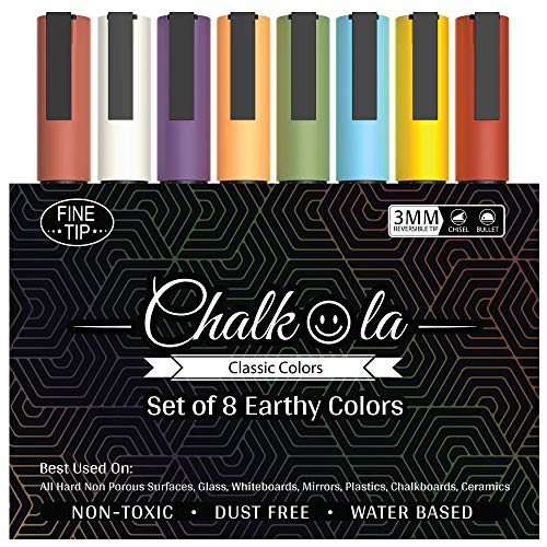 Chalkola 8 Pastel Fine Tip Chalk Markers for Chalkboard, Blackboards - 3mm | Classic Vintage Color Ink (8 Pack) - Erasable Dry Erase Marker Pens for Bistro, Window - 3mm Reversible Bullet & Chisel Point - size: Fine Tip - 3mm