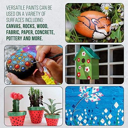U.S. Art Supply Professional 24 Color Outdoor Acrylic Paint Set, 2oz Bottles, with 7 Brush Kit - Vivid Colors for Painting Canvas, Rocks, Wood Crafts, Toys