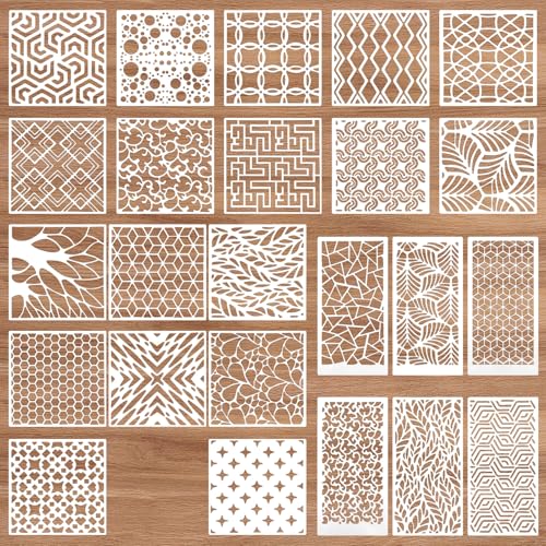 24Pcs Stencils for Painting, Geometric Pattern Stencils for Crafts Reusable, Wall Stencil for Painting Patterns, Spray Paint Layering Stencil for Paint On Wood(2 Size)