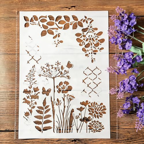 TIAMECH A4 Reusable Flower Leaves Butterfly Stencil for Painting - style: Leaves Butterfly