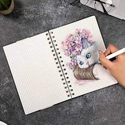 Yoment Graph Paper Spiral Notebook A5 Graphing Notebook 160 Pages | Graph Paper Notebook Spiral Bound Waterproof Plastic Hardcover Spiral Journal 5x7 Grid Notebooks for Note Taking, Black - color: Black, style: A - Graph - A5