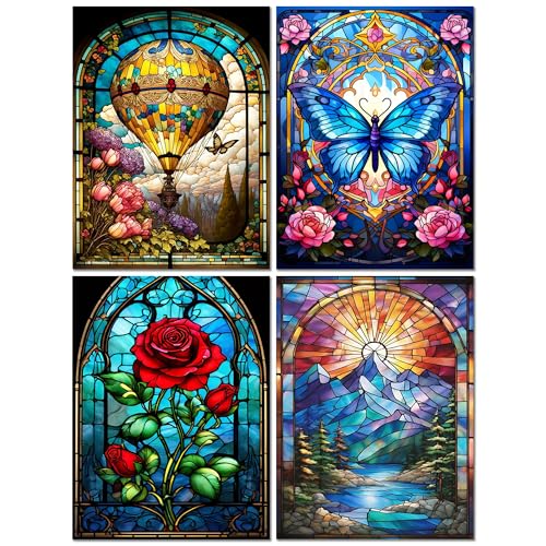 Muzagroo Art Rose Diamond Painting Kits for Adults, Colorful 5D Diamond Art Kits for Living Room Wall Art, DIY Drill Art 12x16 inches Gem Arts and Crafts 4PCS - color: 13-Rose
