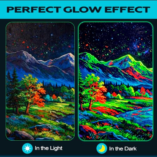 Glow in the Dark Acrylic Paint Set, 24 Pack, 10 Colors | 60ml Large Bottles, 10 Brushes, Palette & 3 Spatulas, Luminous Neon Paint Kit, For Canvas Wood Ceramic Wall DIY Crafts