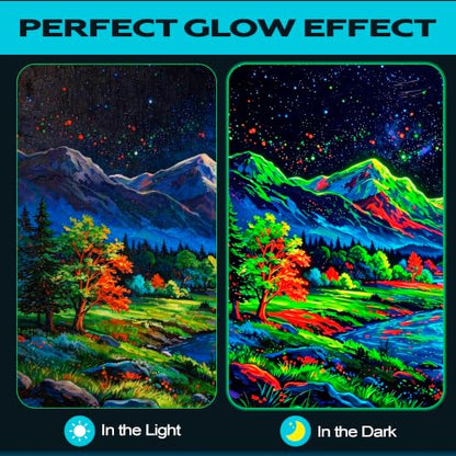Glow in the Dark Acrylic Paint Set, 24 Pack, 10 Colors | 60ml Large Bottles, 10 Brushes, Palette & 3 Spatulas, Luminous Neon Paint Kit, For Canvas Wood Ceramic Wall DIY Crafts