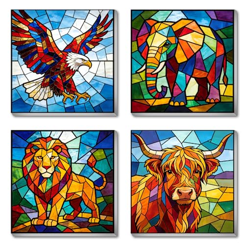 Mrnsiet 4 Pack Frame Paint by Numbers Kit for Kids, Easy Colorful Animals Paint by Number Kits for Beginner Ages 8-12, Animal DIY Painting by Number on Canvas for Children 8x8 Inch - color: BKH2516+BKH2517+BKH2518+BKH2519-US