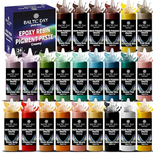 24 Colors Epoxy Resin Pigment Paste Set – High Concentration Creamy Opaque Epoxy Dye & Coloring Paste Kit for Resin Art, Jewelry Making, Tumblers, River Tables, Coasters – Mica Powder Alternative - color: 24 Creamy Colors