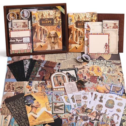 Scrapbooking Supplies Kit, Egyptian Vintage Aesthetic Scrapbook Kit for Bullet Junk Journal, Ancient Egypt DIY Journaling Supplies with Hieroglyph, Pharaoh, Pyramid, Unique Gift for Teens & Women - color: Egyptian