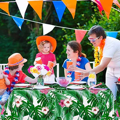 durony 2 Packs Hawaii Palm Leaves Plastic Tablecloths Table Cover 54 x 108 Inches Plastic Hawaii Luau Party Table Cloth Cover for Hawaii Luau Birthday Summer Tropical Party Supplies - style: Green Hawaiian
