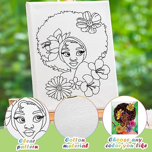 Chuangdi 10 Pcs Afro Queen Pre Drawn Canvas for Painting Pre Printed Paint and Sip Party Supplies 8 x 10 Inch Stretched Outline Board Painting Kit for Adults Beginner Artist DIY - style: Afro Queen