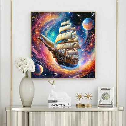 ALEXMACLIST14x14 inch Space Voyager Galaxy Ship Diamond Art Kit - Fantasy Celestial Sailing Boat In Nebula Starry, Planets & Cosmos Mural - Full Drill 5D Diamond Painting DIY Craft for Bigginer Lovers - color: Space Voyager Galaxy Ship