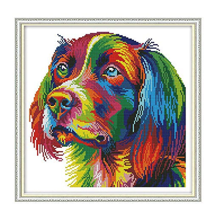 ITSTITCH Cross Stitch Kits Stamped for Adults 11CT 17X17 inch DIY Embroidery Starter Kits Easy Patterns Embroidery for Girls Crafts DMC Needlework Kits Preprinted Rainbow Dog Pattern - color: Stamped 13.6×13.6 inch