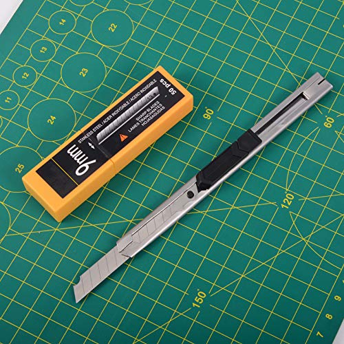 FOSHIO 60 Degree Snap Off Blades 9MM Universal Art Knife Replacement Blades, High Hardness Stainless Steel Auto Vinyl Wrap Box Cutters Knife, Pack of 100 - color: Orange - 60 Degree Blades