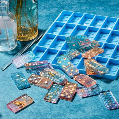 Patelai 28 Cavity Domino Resin Molds Silicone Holographic Blue - size: Holographic