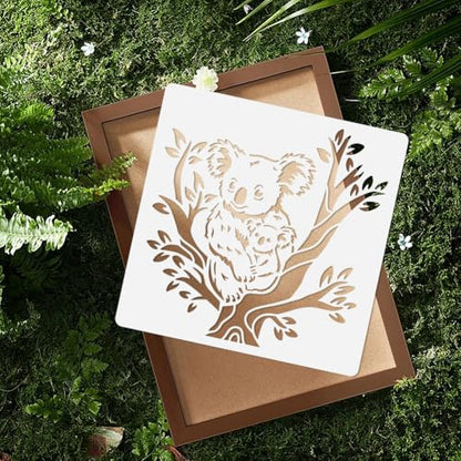 Koala Sitting on a Tree Stencil for Painting 11.8 x 11.8 Inch Reusable Plastic Koala Stencil for Painting on Wall Wood Furniture Fabric Canvas, DIY Craft Stencil - style: Koala