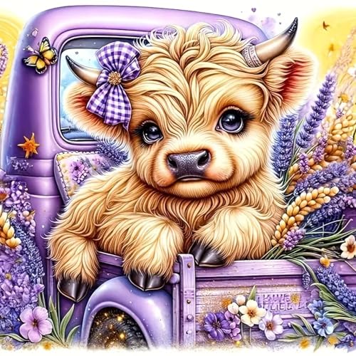 STGLCR Cow Diamond Art Kits for Adults Beginner,DIY Truck Diamond Painting 5D Round Full Drill Highland Cow Diamond Dots Gem Art Crafts with Tools Animal Crafts for Wall Decor 12x12in