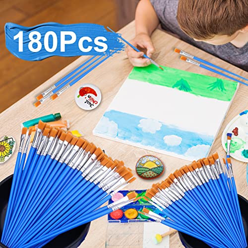 AROIC 180pcs Flat Paint Brushes Set, Small Brushes Bulk Nylon Hair - color: Blue, size: 180 Flat