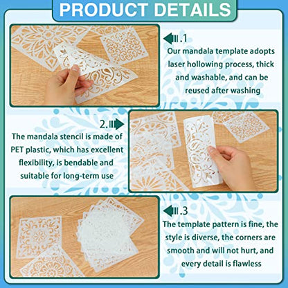 SUNFEEL 22Pack Mandala Craft Stencils – Mandala Templates 6 x 6 in and 3.5 x 3.5 in Reusable Painted Painting Stencils, for Painting On Wood and Canvas, DIY Crafts Andfurniture - style: A-Mandala