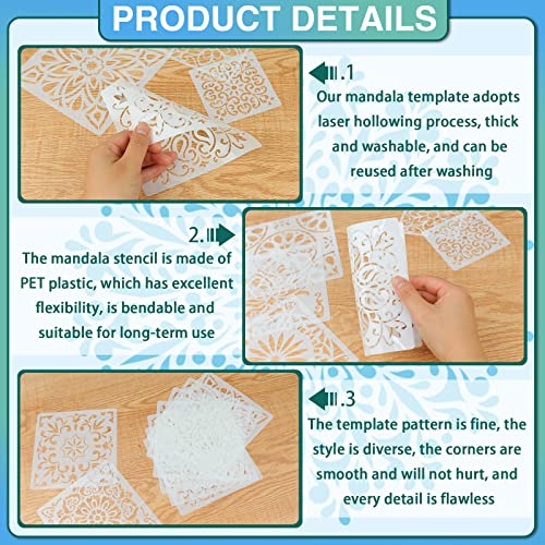 SUNFEEL Mandala Painting Craft Stencils Reusable Templates 6 x 6 in and 3.5 x 3.5 in, For Wood and Canvas, DIY Crafts and Furniture - style: B-Mandala