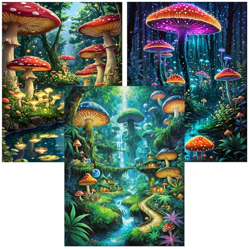 mrpwnle 3 Pack Diamond Art Kits for Adults, Mushroom Diamond Painting Kits - color: 3 Pack Mushroom, size: 11.8x15.7in(30x40cm)